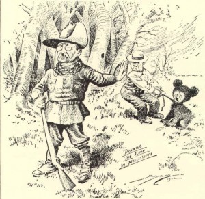 Political Cartoon Roosevelt not Shooting a Tied up Bear